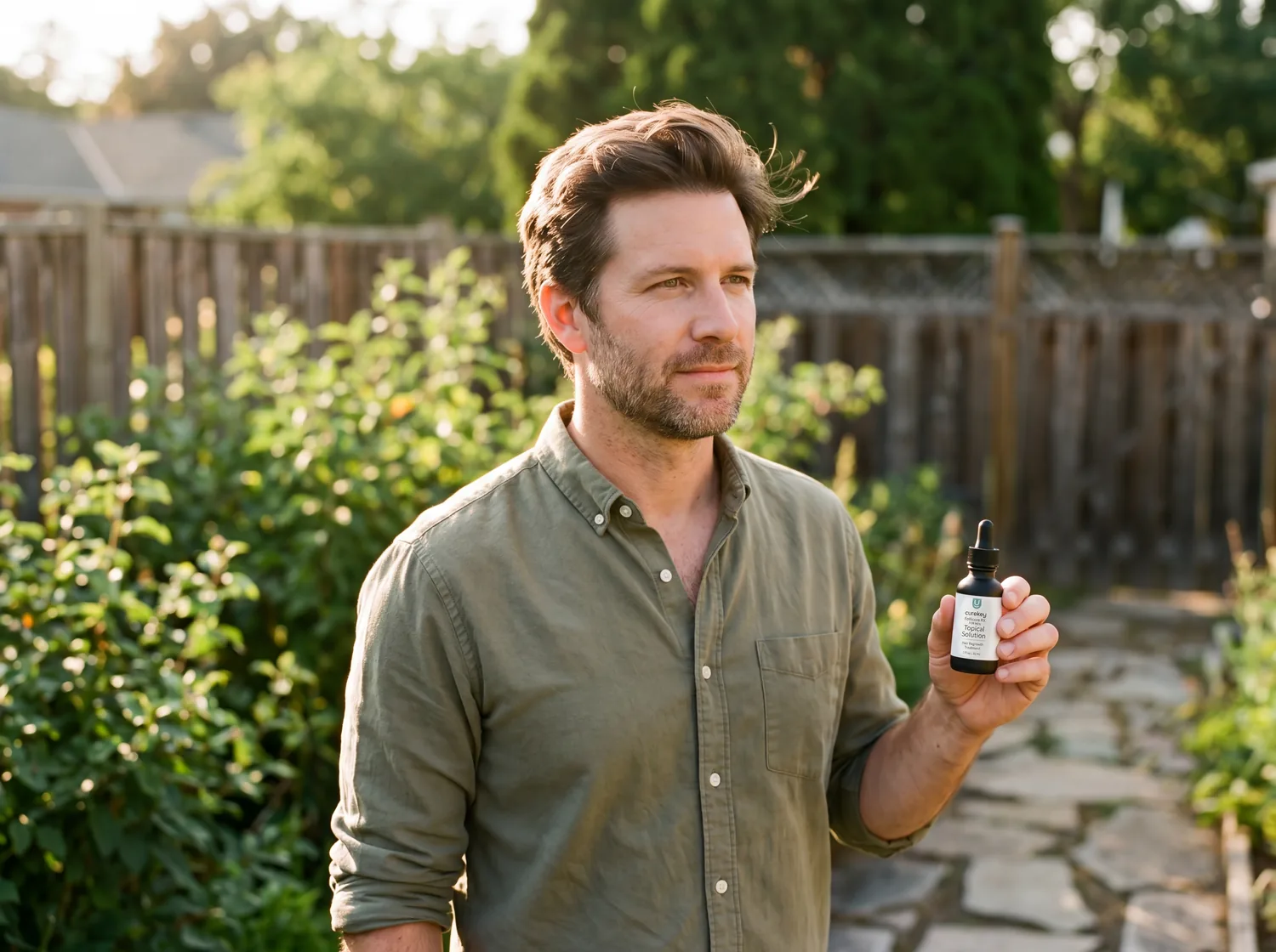 Healthcare professional evaluating a topical hair-loss treatment
