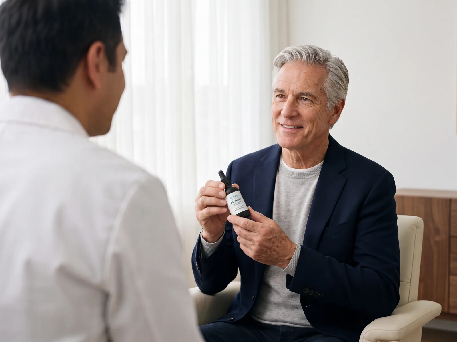 Patient holding FollicoreRX during a consultation